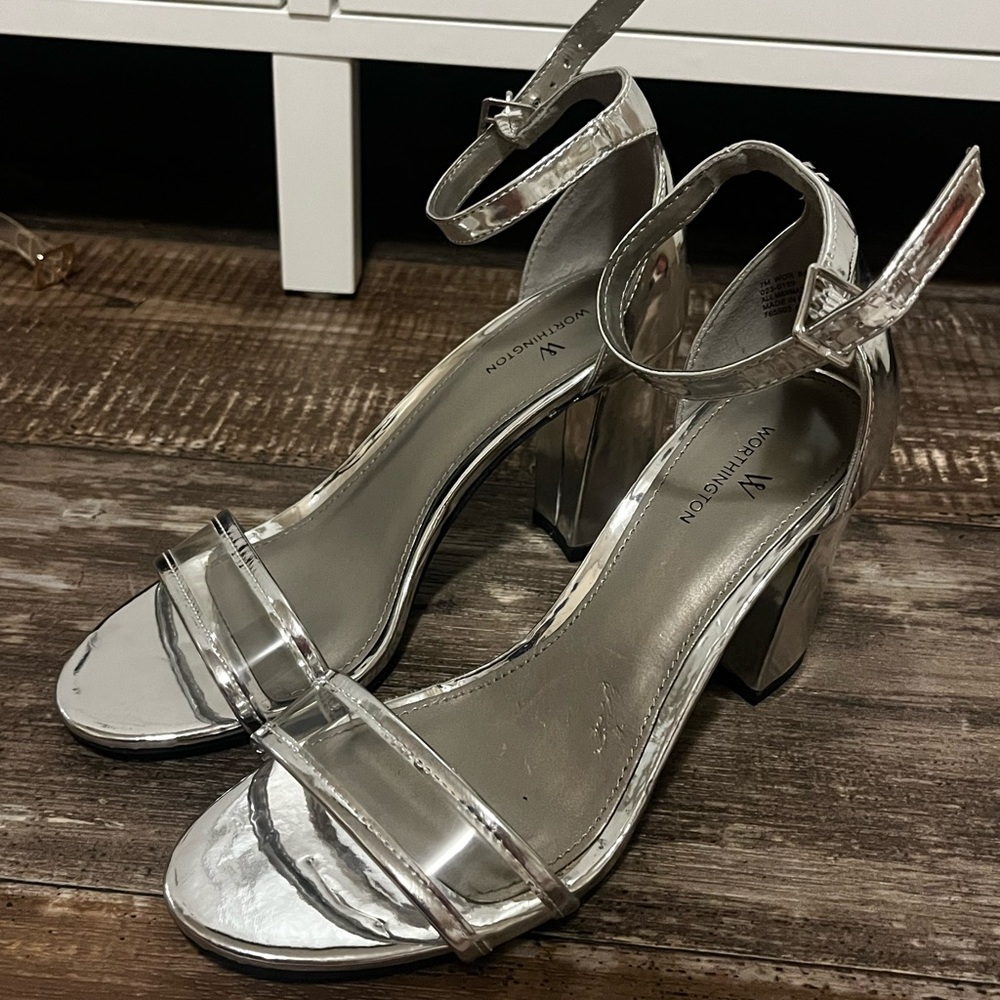 Vince Camuto Metallic Silver Block Heels